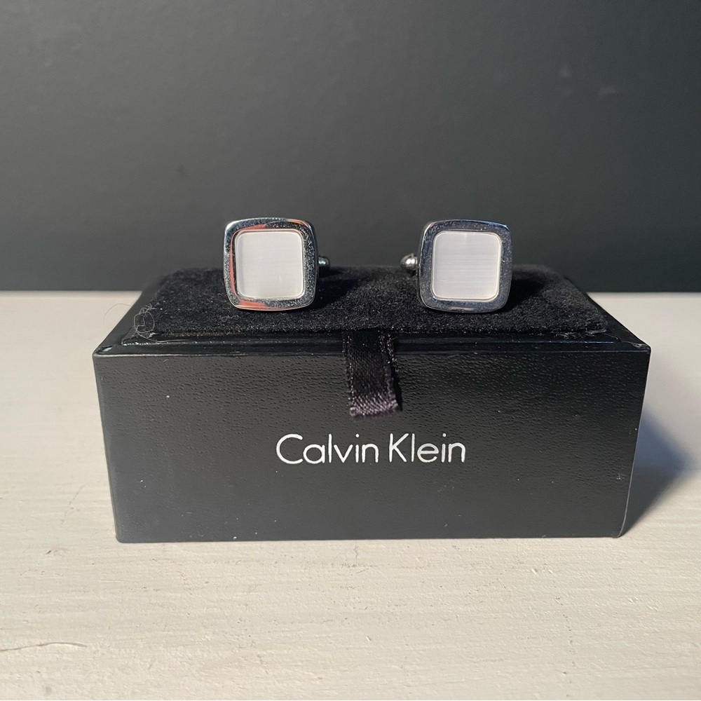 Calvin Klein Silver and White Cufflinks